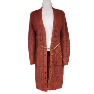 olive & oak Belted Long sweater Burnt Copper brown Sz Small
